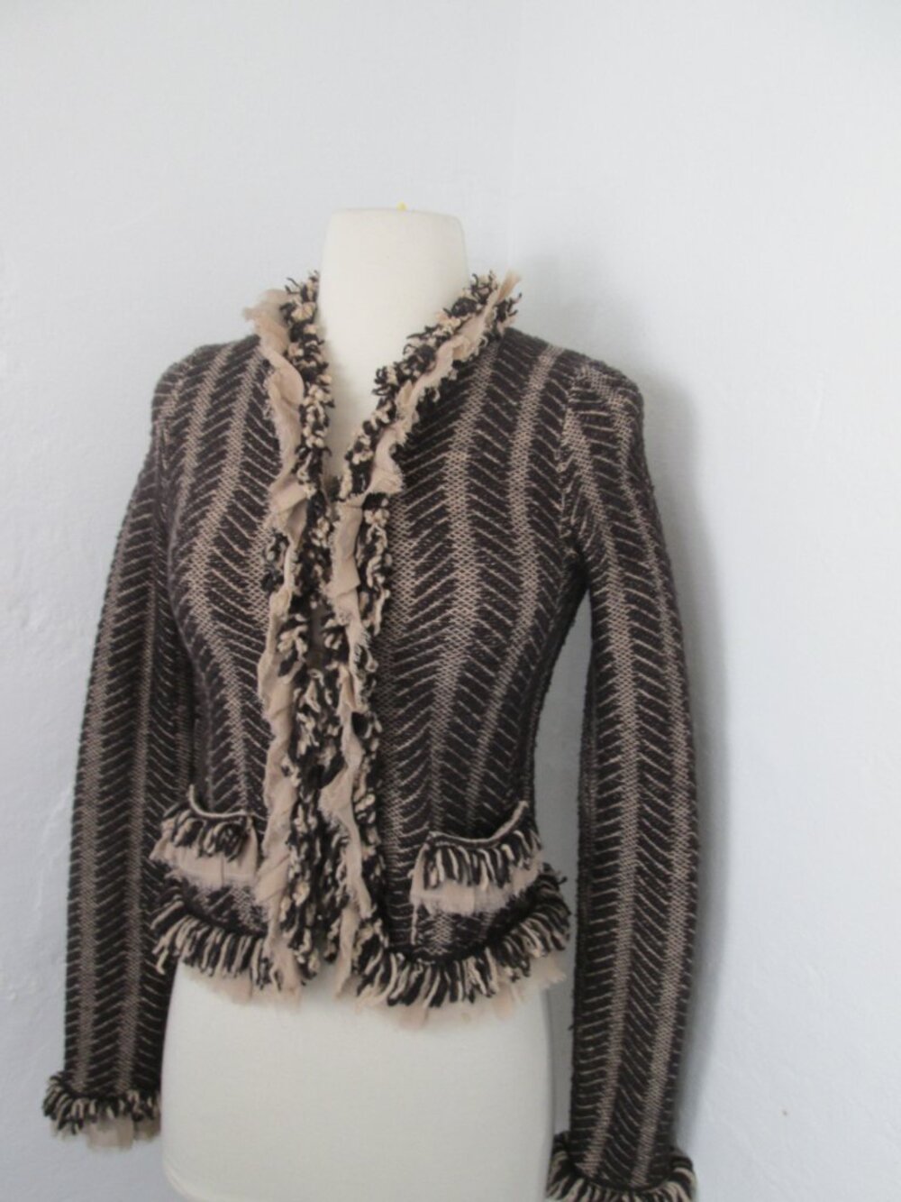 ANTHROPOLOGIE HWR Women's Ruffled Cardigan Sweater Jacket XS Brown Y2K